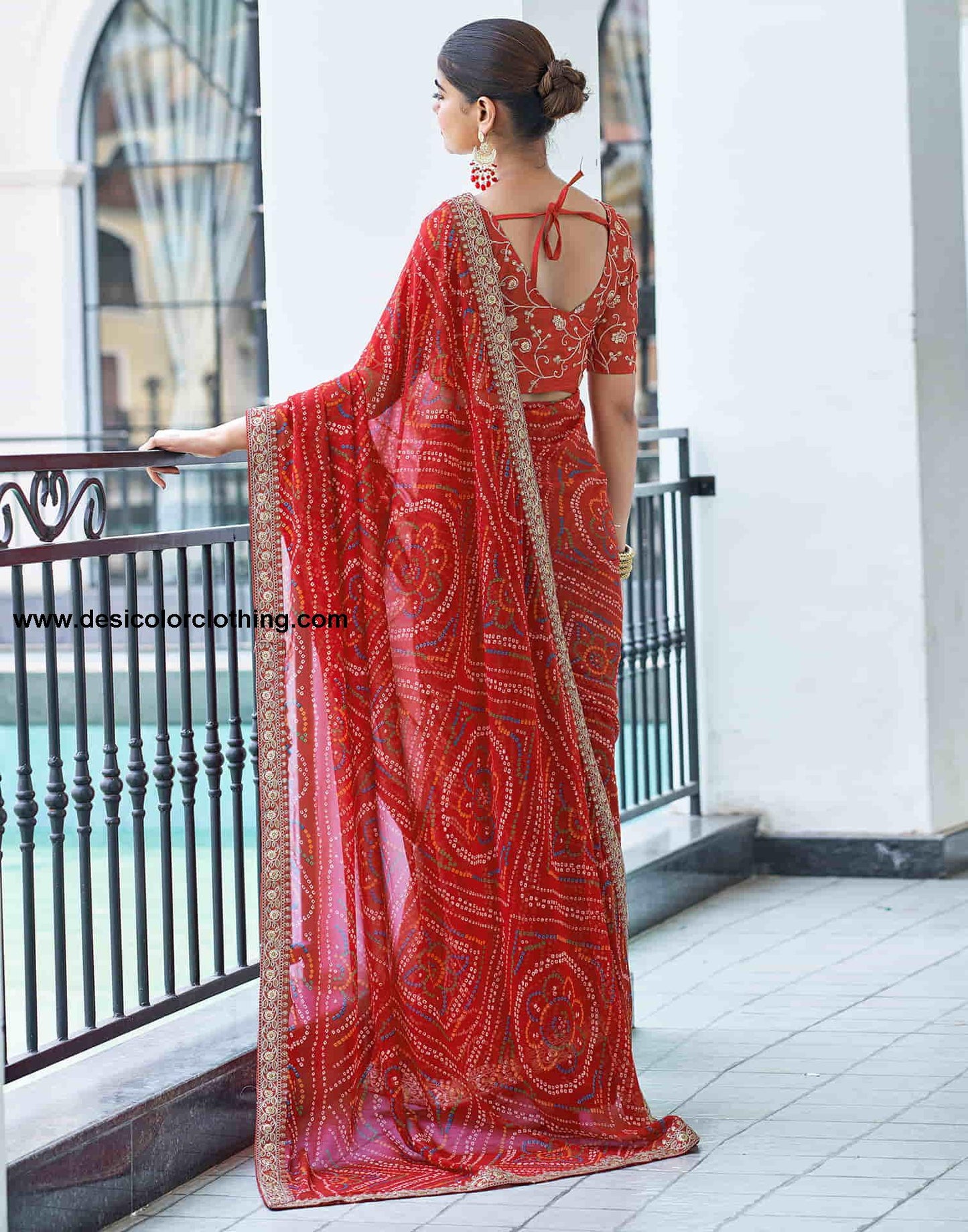 Red Georgette Bandhani Saree
