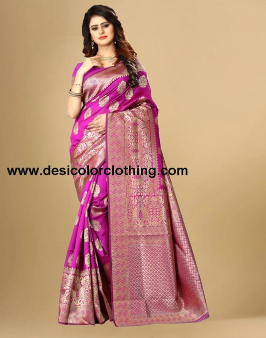 Pink Jacquard Banarasi Silk Saree