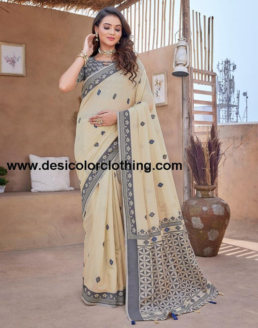 Beige Silk Plain Sarees