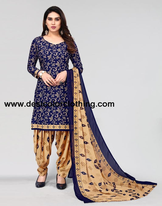 Blue Printed Unstitched Salwar Suit Material