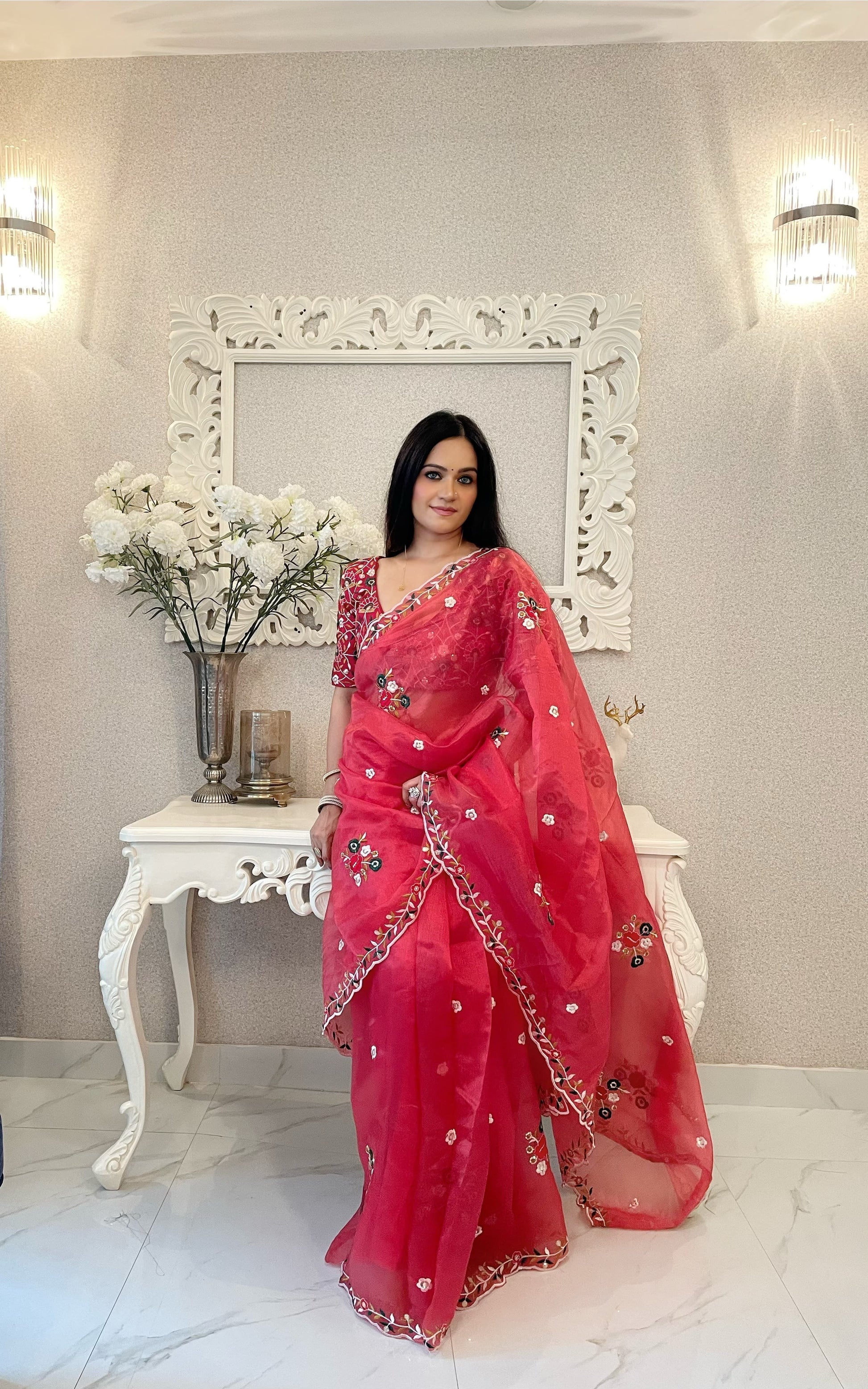 Product Image - Designer Organza Khadi Silk Saree with Embellished Blouse