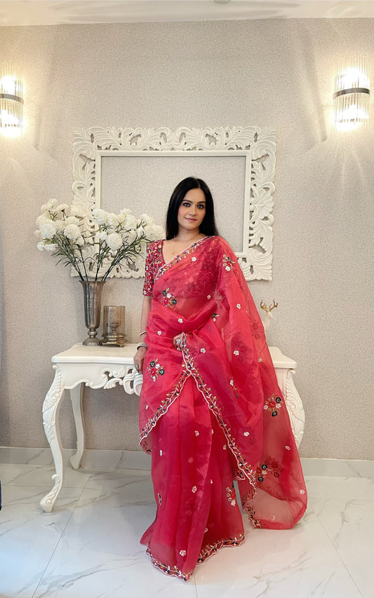 Product Image - Designer Organza Khadi Silk Saree with Embellished Blouse