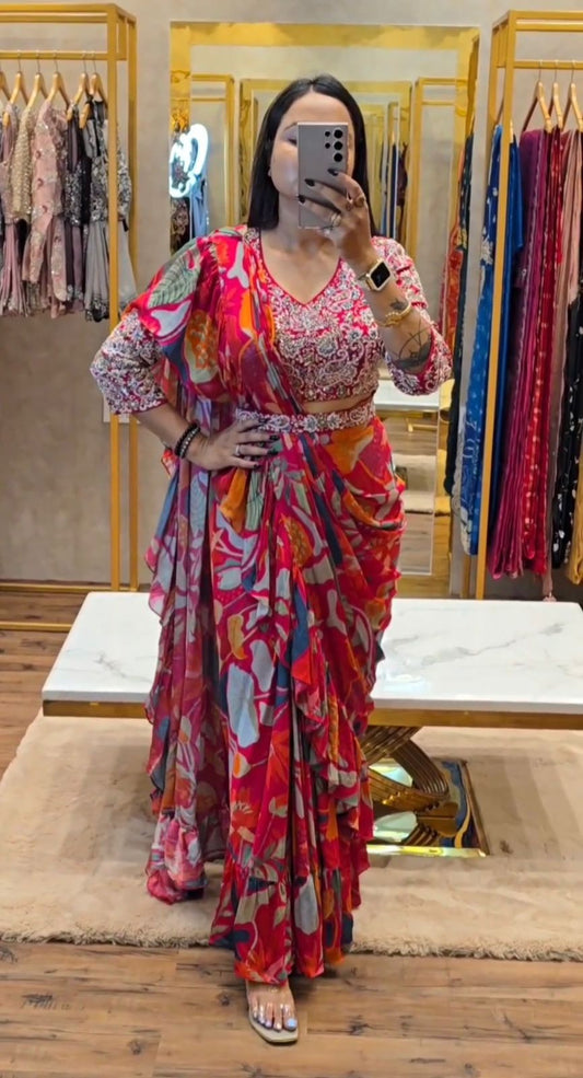 Product Image - Designer Embroidered Georgette Saree with Banglori Blouse - Festive & Wedding Wear