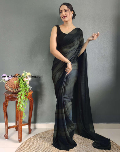 Baige Printed Georgette Pre-draped Saree