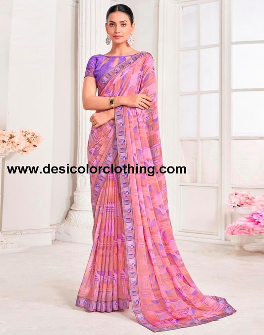 Purple Chiffon Printed Saree