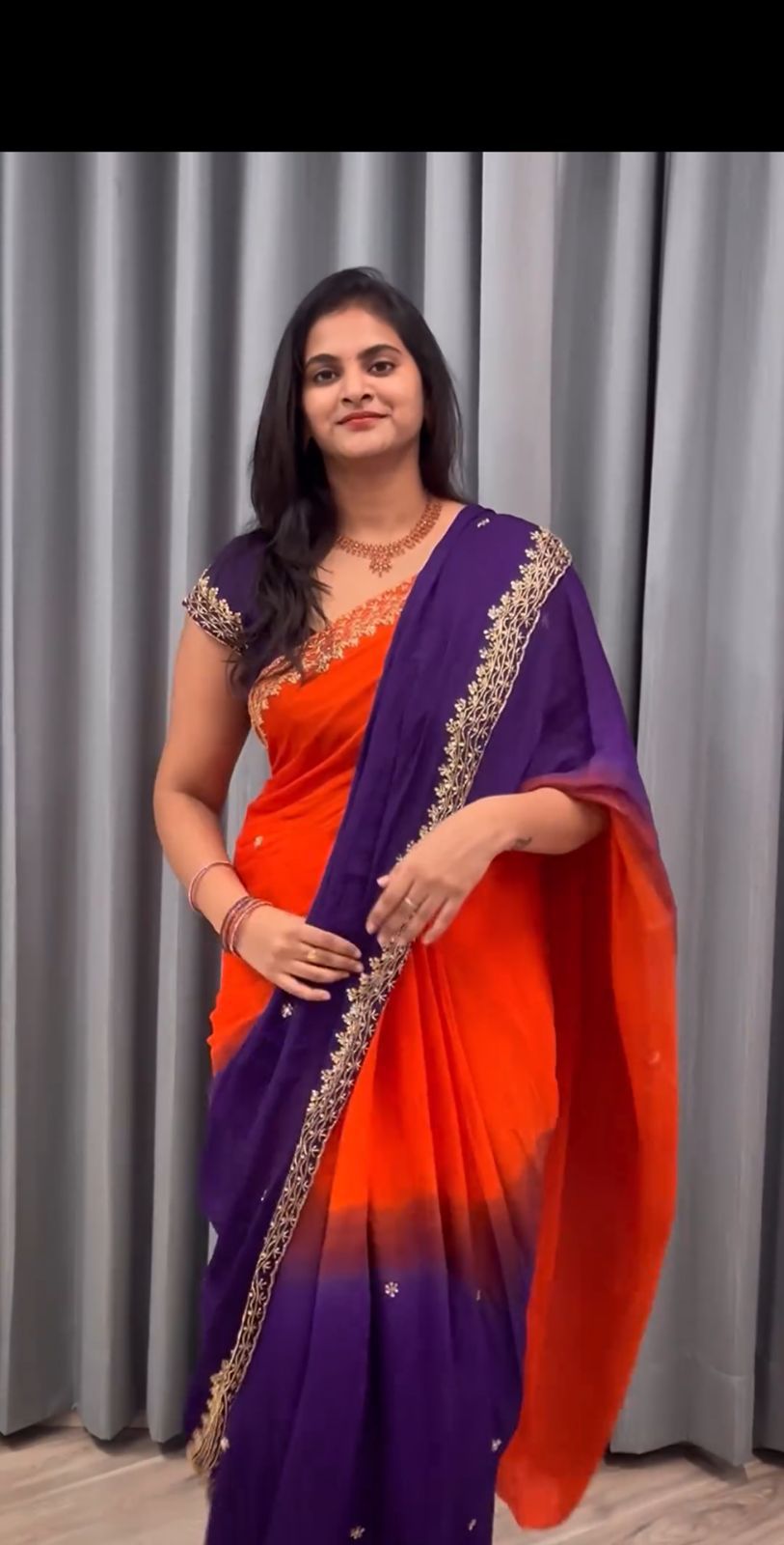Product Image - Elegant Chinnon Saree with Heavy Embroidery and Jari Work