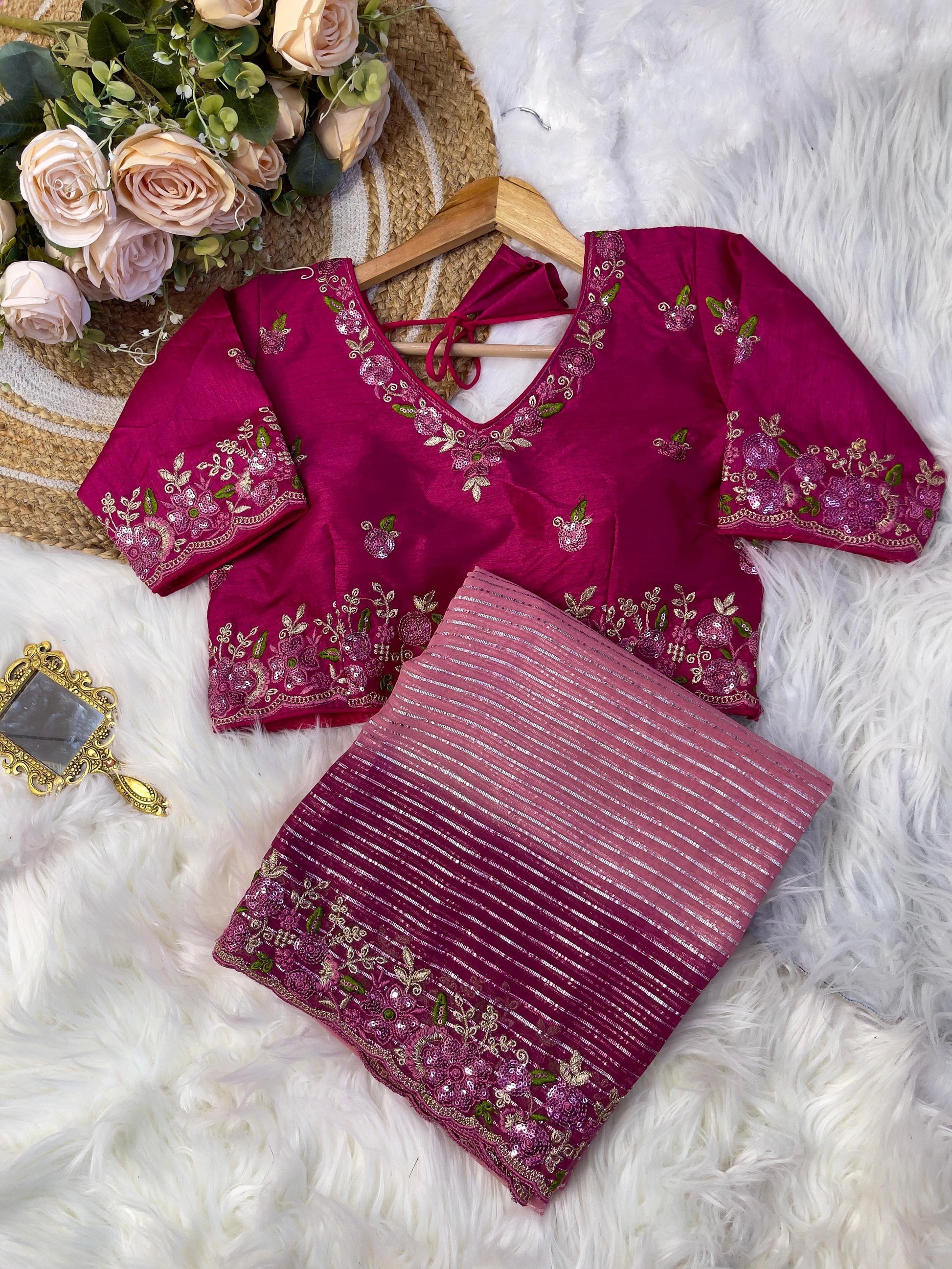 Product Image - Designer Georgette Wedding Saree with Embroidery & Silk Work Blouse