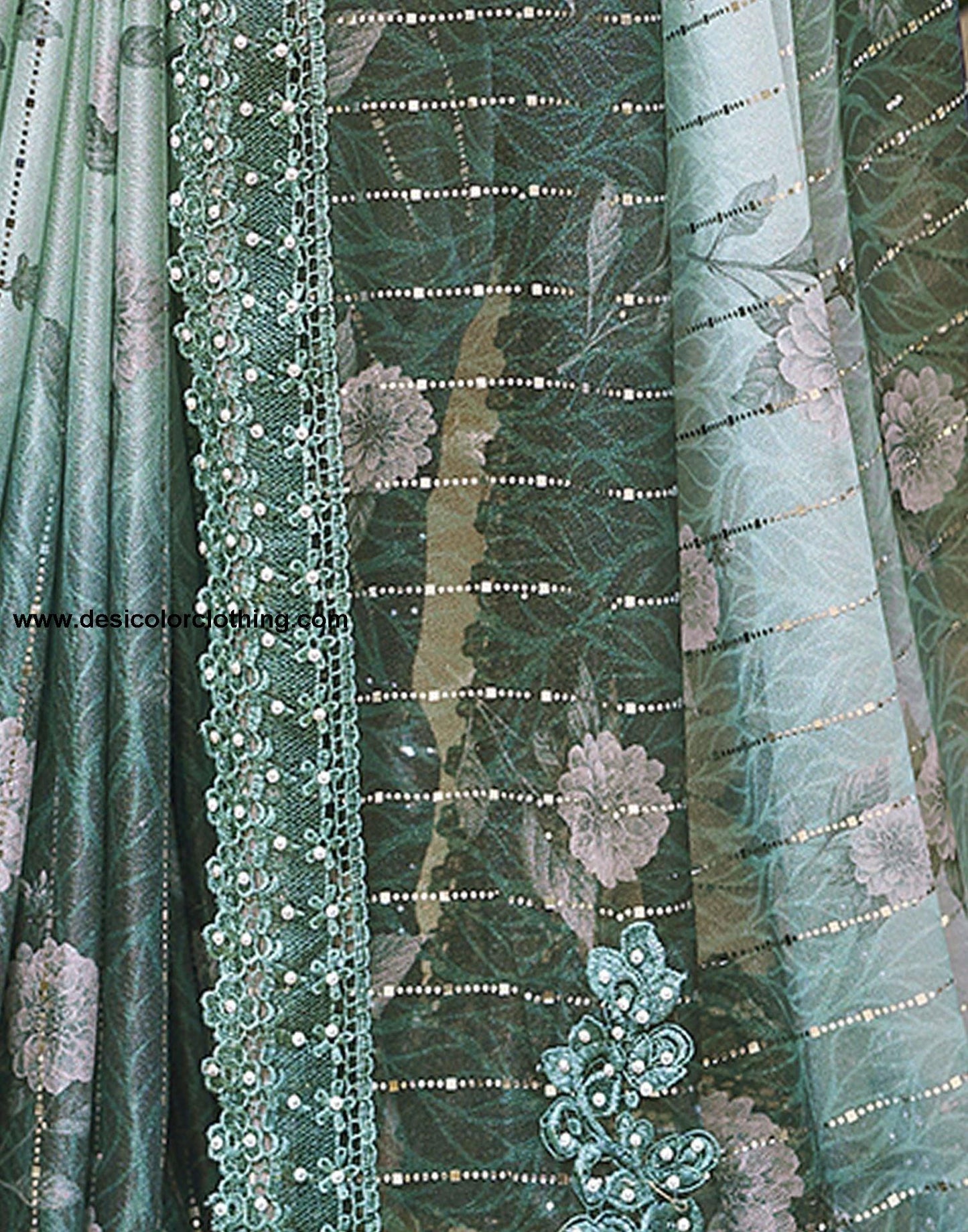 Dark Green Printed Lycra Saree