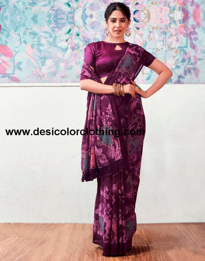 Deep Purple Georgette Printed Sarees