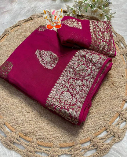 Product Image - Designer Viscose Georgette Saree with Contrast Blouse - Perfect for Festive & Wedding Wear