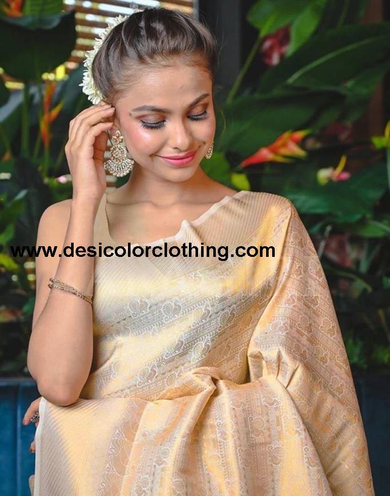 Cream Kanjivaram Silk Saree