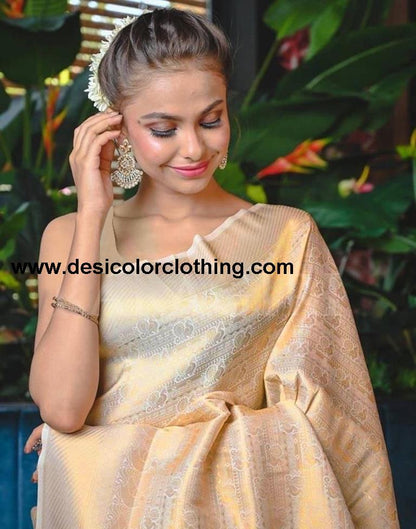 Cream Kanjivaram Silk Saree