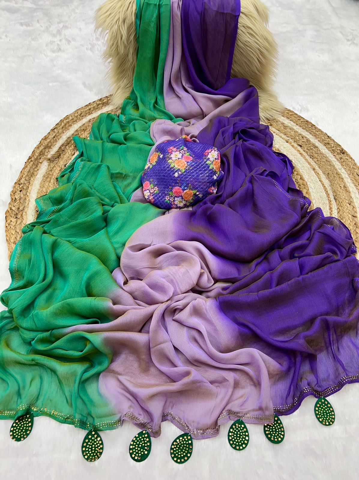 Product Image - Aruna All Time Hit Designer Saree - 3D Velvet Siffon with Diamonds Border