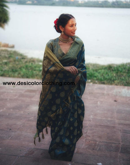 Rama Green Banarasi Silk Saree
