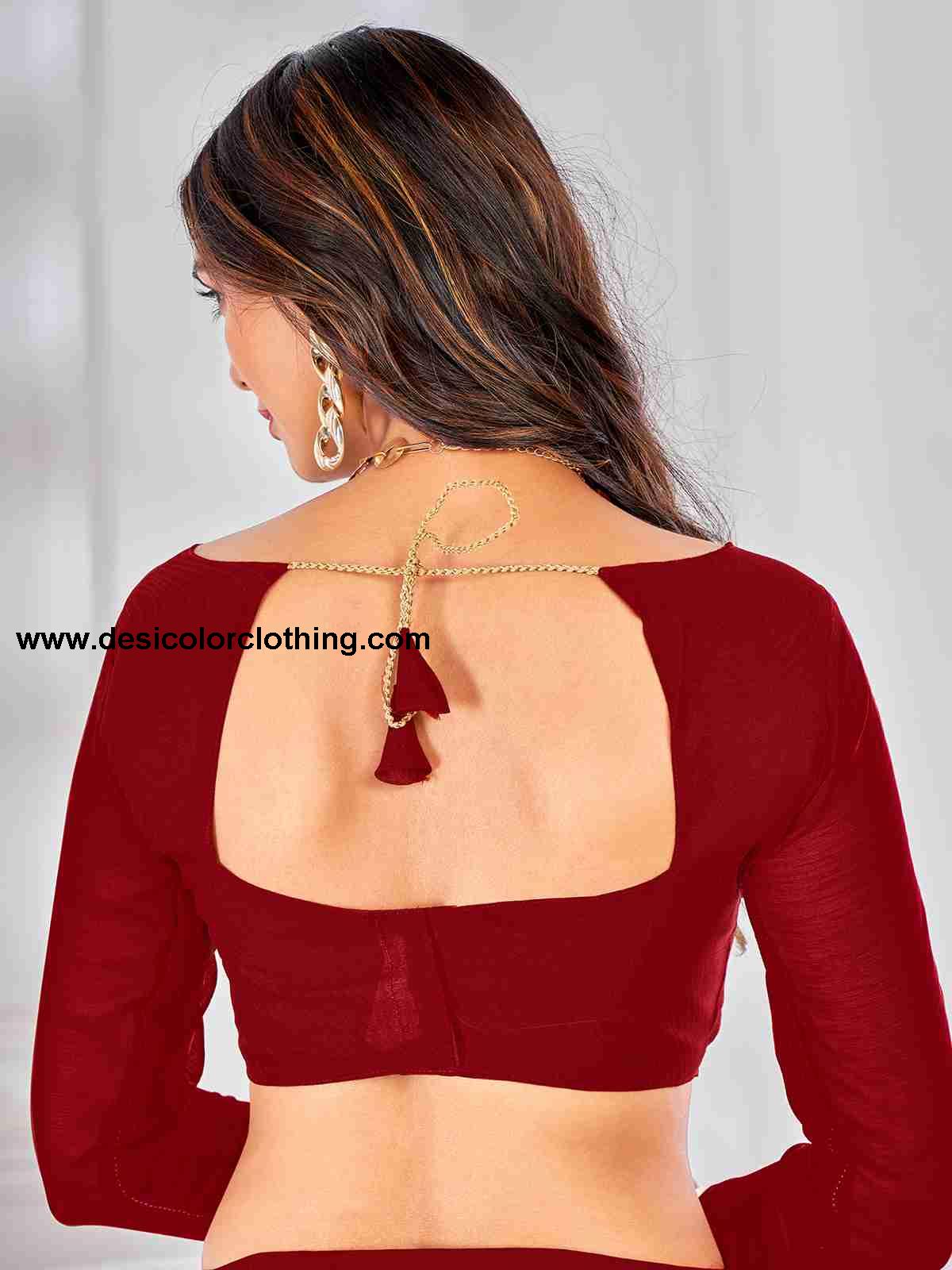 Red Chiffon Printed Saree