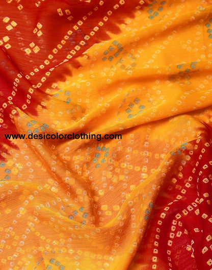 Yellow And Red Bandhani Saree