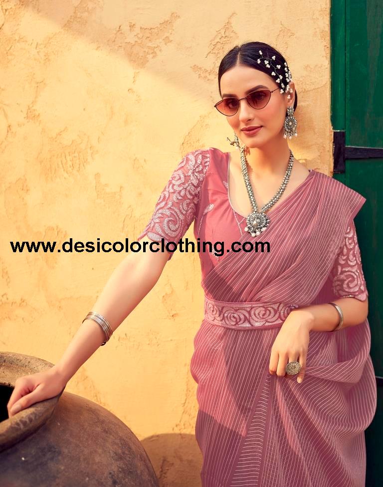 Dusty Pink Chiffon Plain Saree