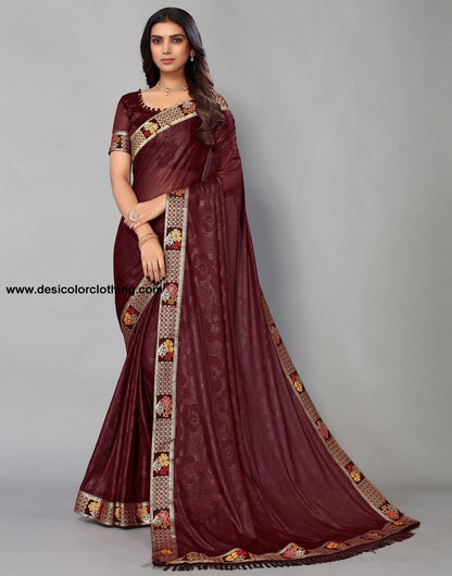 Dark Brown Lycra Printed Saree