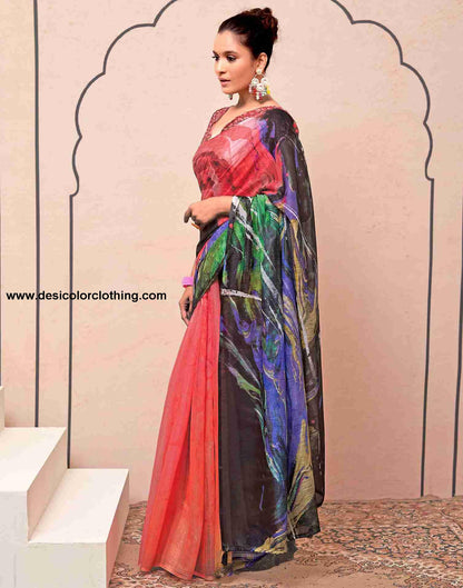 Black Cotton Printed Saree