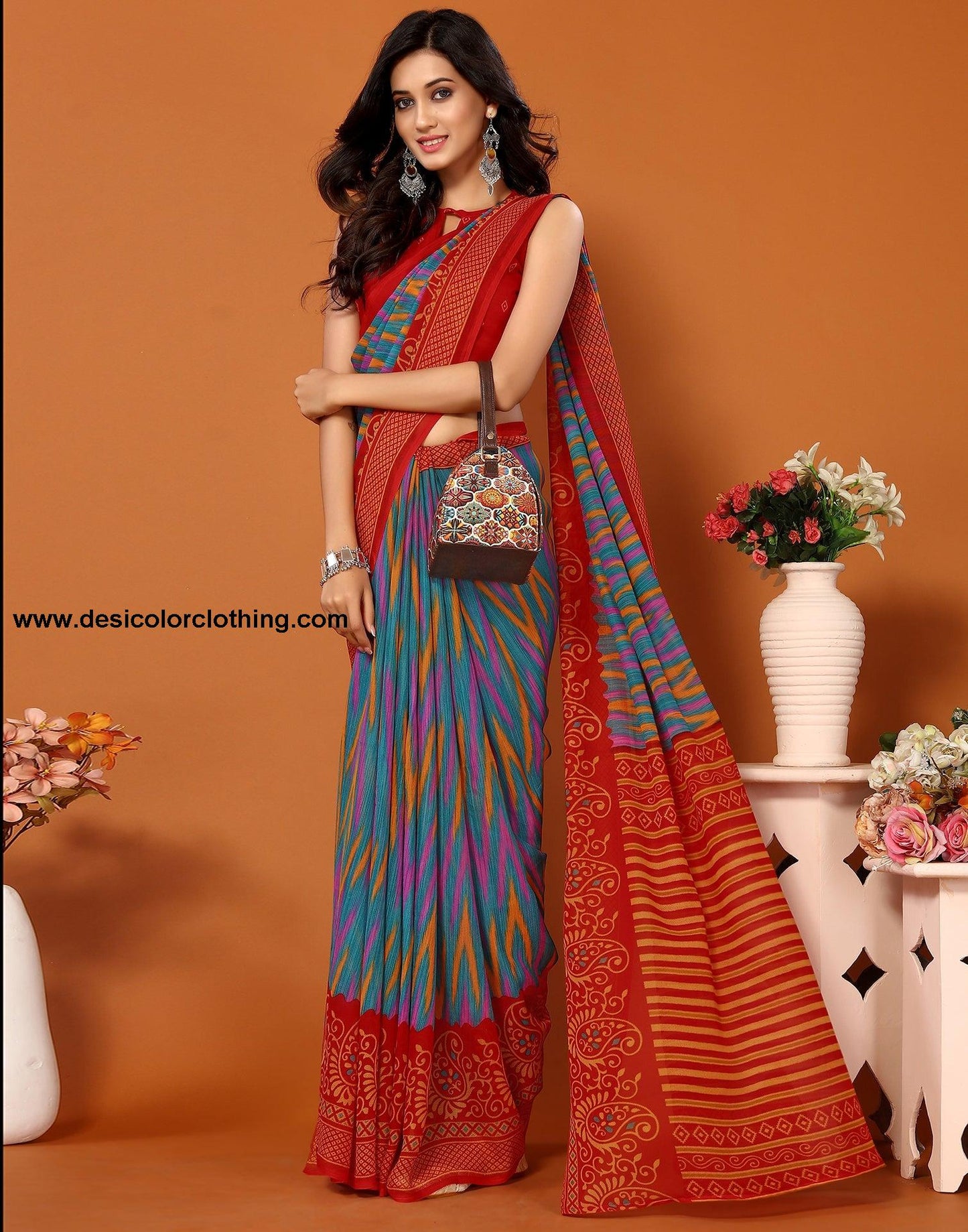 Rama Green Georgette Printed Saree