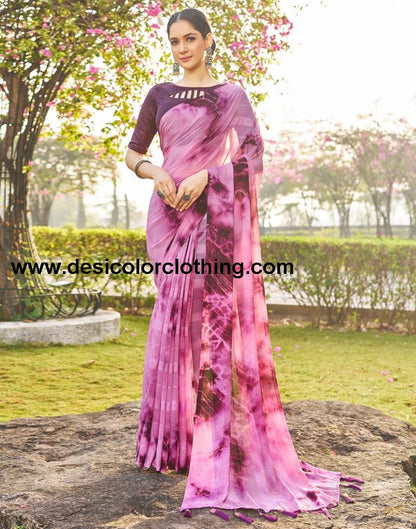 Pink Georgette Printed Saree