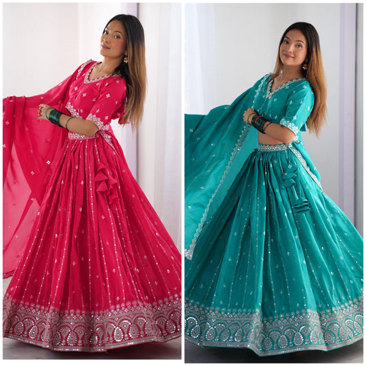 Product Image - Designer Lehengha - Shimmer Silk, Festival Ready