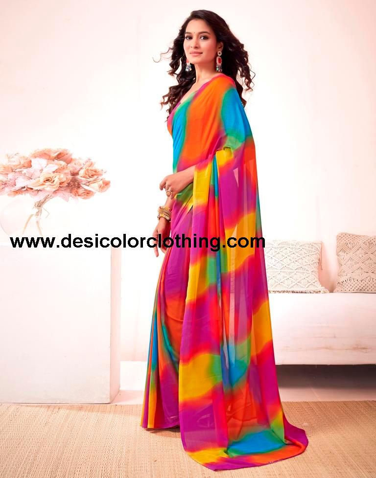 Pink Georgette Printed Saree