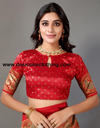 White And Red Silk Saree