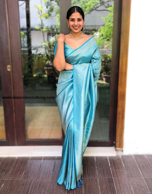 Sky Blue Kanjivaram Silk Saree
