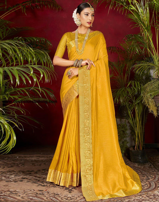 Yellow Plain Silk Saree