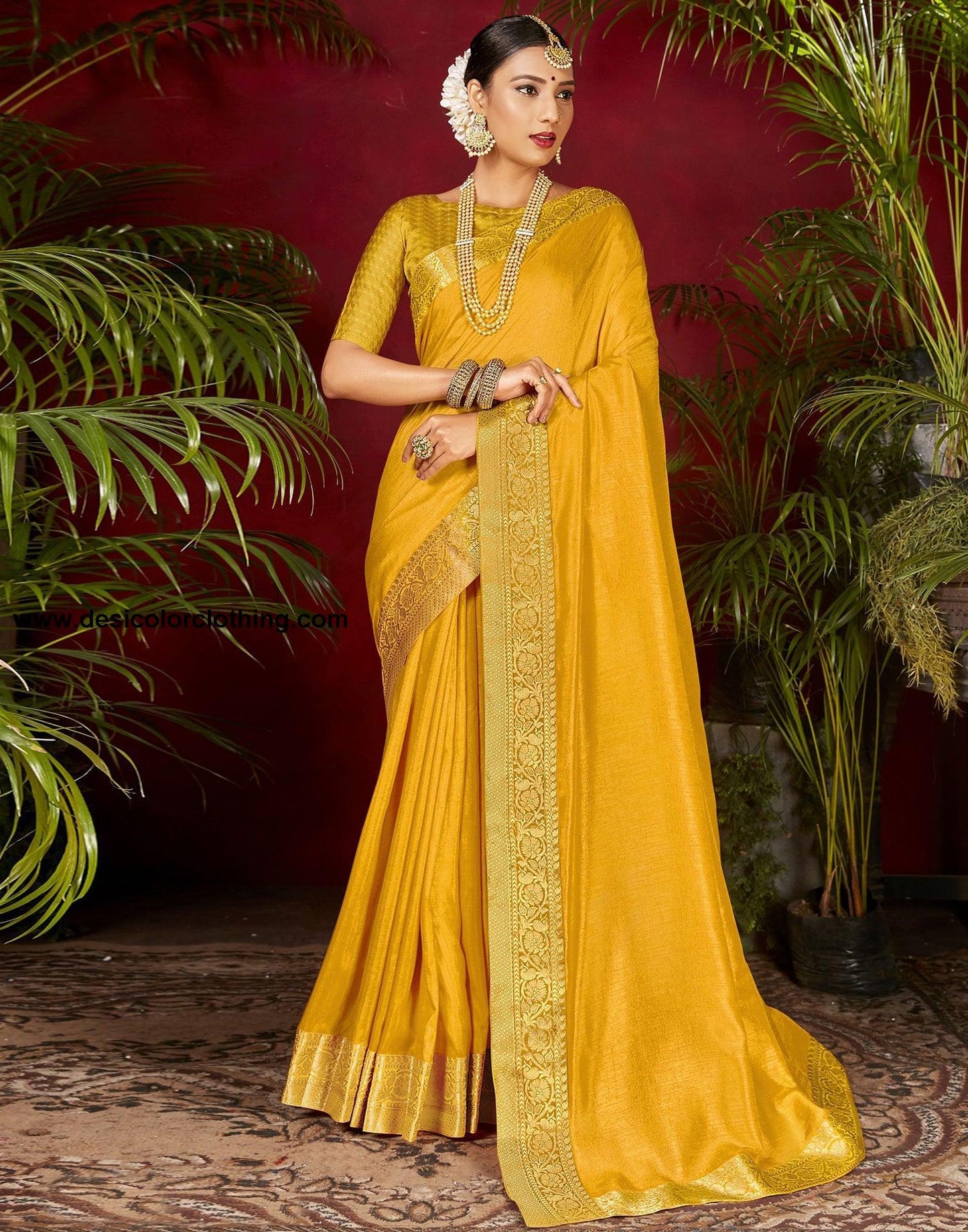 Yellow Plain Silk Saree