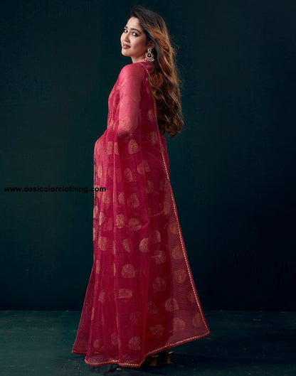 Dark Pink Net Plain Saree