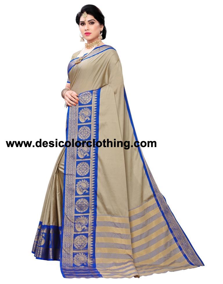 Grant Beige Coloured Poly Silk Jacquard Partywear saree