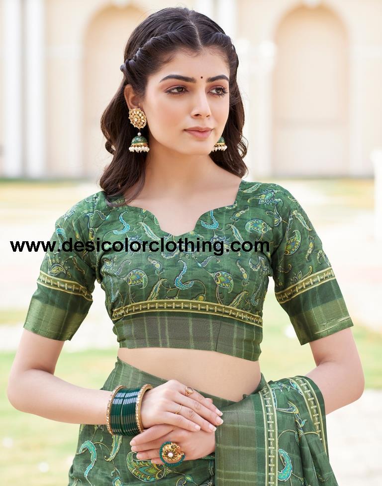 Dark Green Silk Printed Sarees