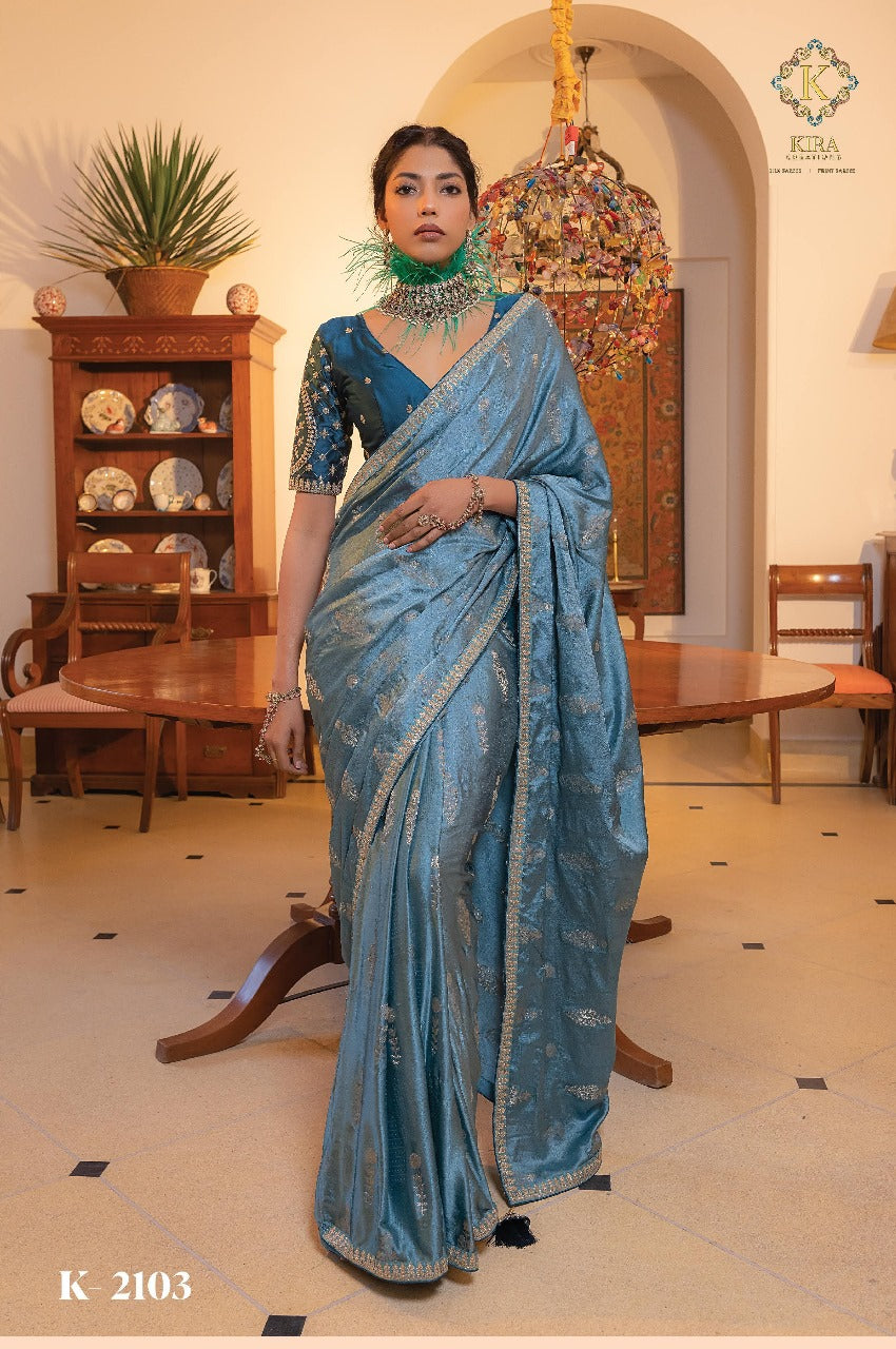 Product Image - Kamya Silk Designer Saree by Kira - Pure Satin with Hand Dyeing & Embroidery