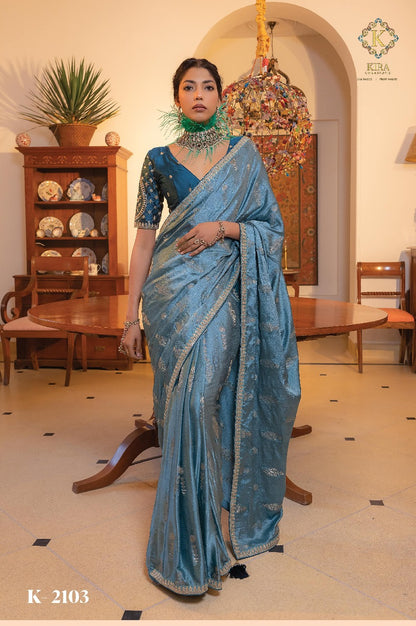 Product Image - Kamya Silk Designer Saree by Kira - Pure Satin with Hand Dyeing & Embroidery