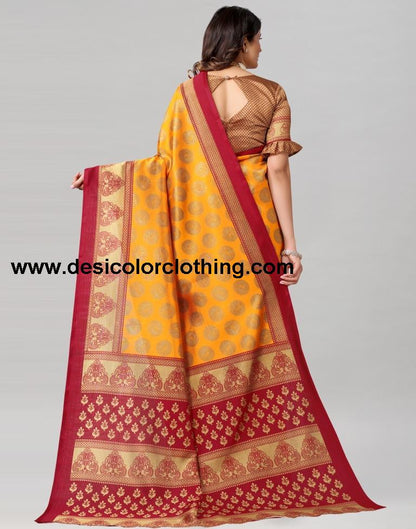 Turmeric Yellow Coloured Poly Silk Printed Saree | SLV2228S125