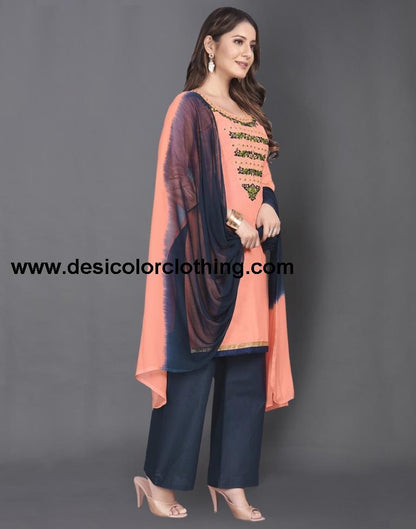 Peach Cotton Embroidered Unstitched Salwar Suit