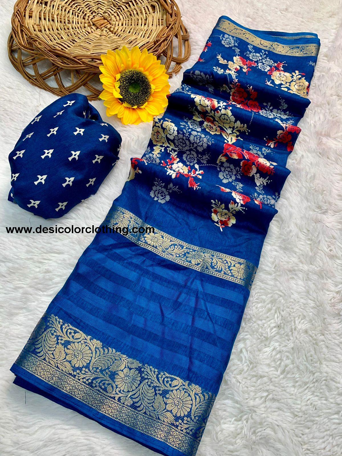 Beautiful Dola Silk Saree with Floral Design and Contrast Weaving