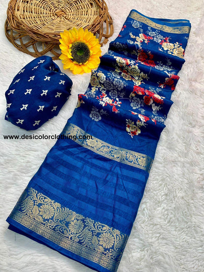 Beautiful Dola Silk Saree with Floral Design and Contrast Weaving
