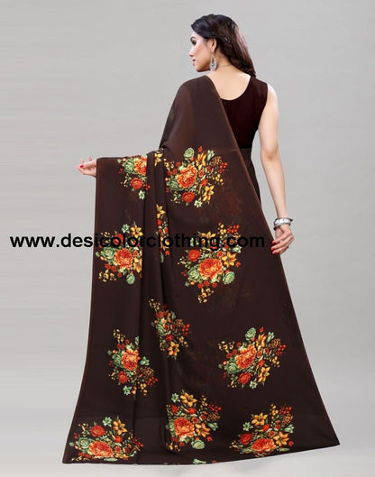 Outstanding Brown Printed Saree | 1955S345