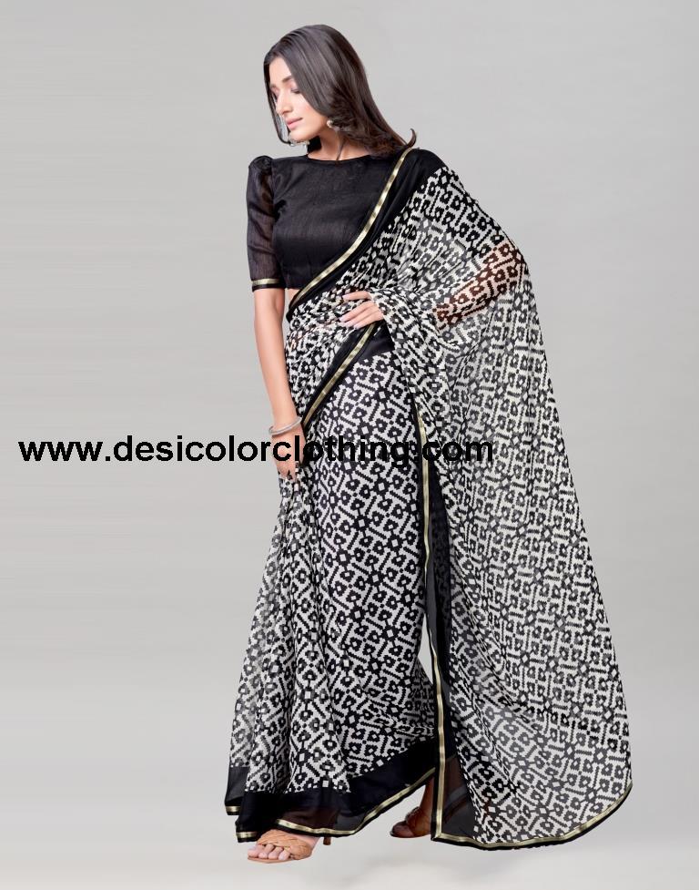 Black Coloured Chiffon Printed Saree | SLV2219S208