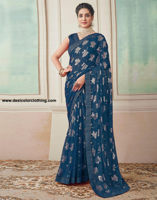 Dark Blue Plain Lycra Saree