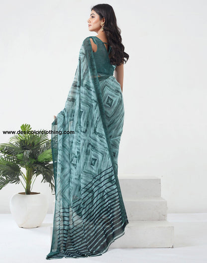Dusty Green Printed Georgette Saree