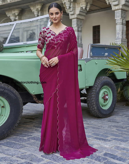 Pink Plain Georgette Saree