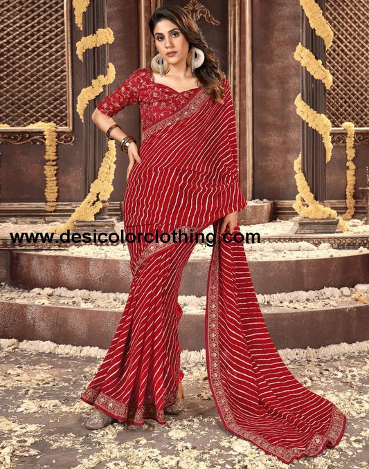 Red Printed Georgette Saree