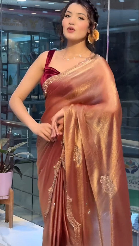 Product Image - Designer Two Tone Golden Diamond Saree