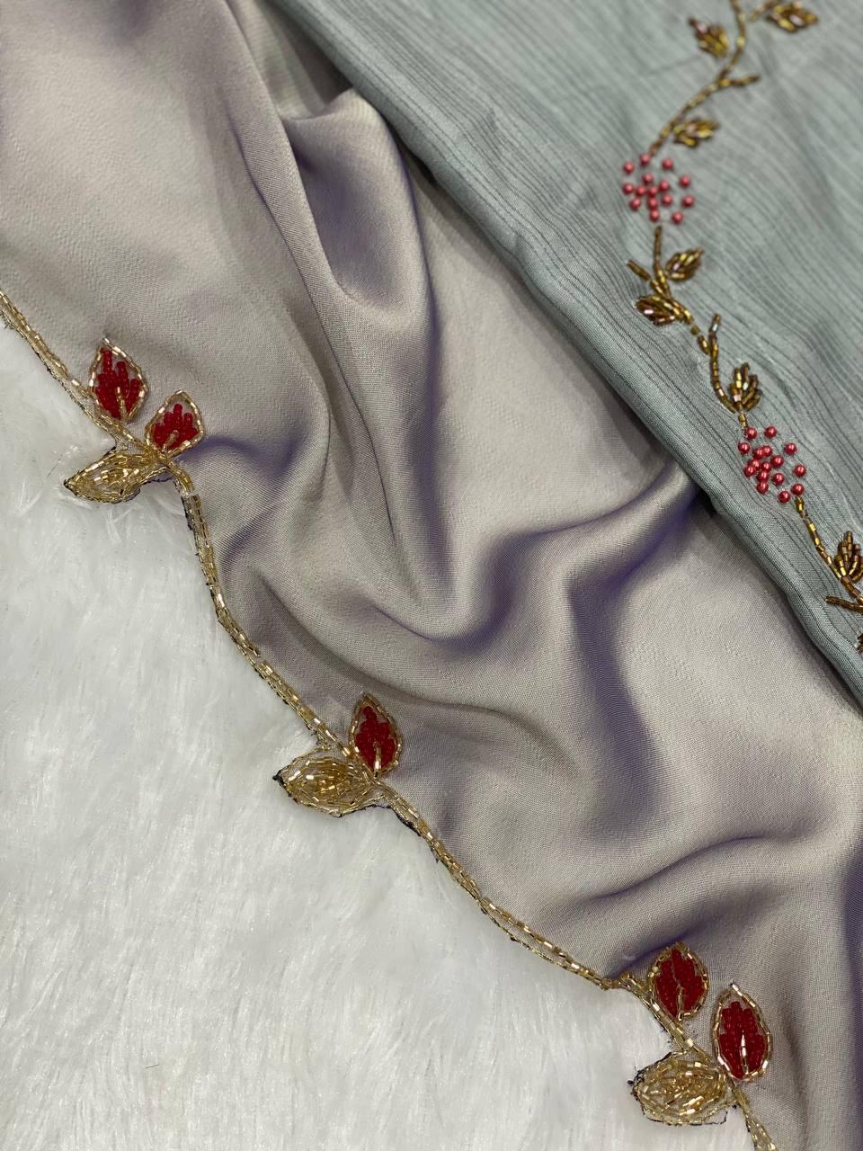 Product Image - Elegant Chocolate Lady Heavy Rangoli Silk Designer Saree with Handwork and Cutwork