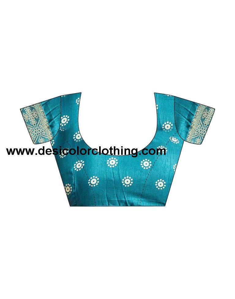 Teal Blue Silk Printed Saree