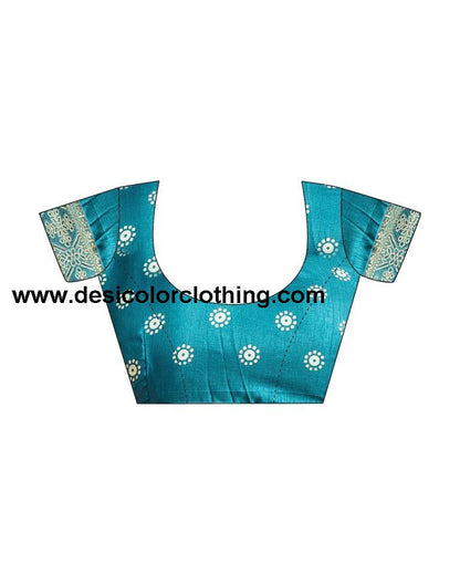 Teal Blue Silk Printed Saree
